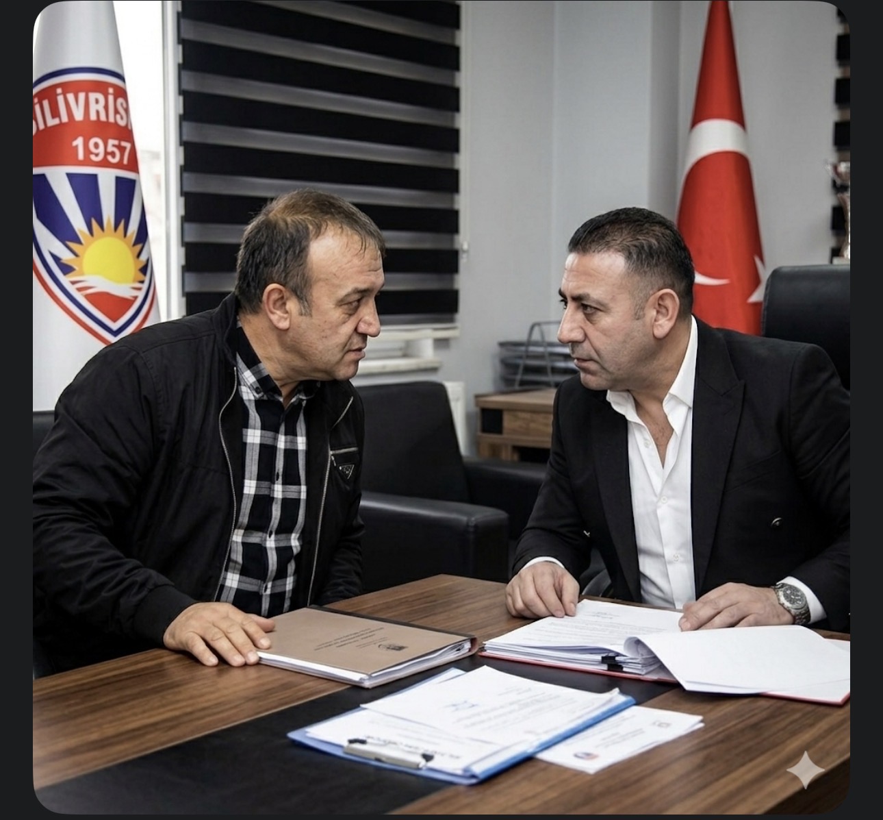 Silivrispor’un eski başkanı Murat Yıldız ve mevcut başkanı Nuri Çolakoğlu