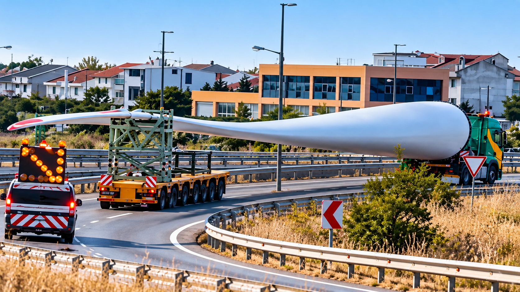 Silivri’nin Kınalı bölgesinde gerçekleştirilen rüzgâr türbini kanadı nakliyesi, güzergâhta zaman