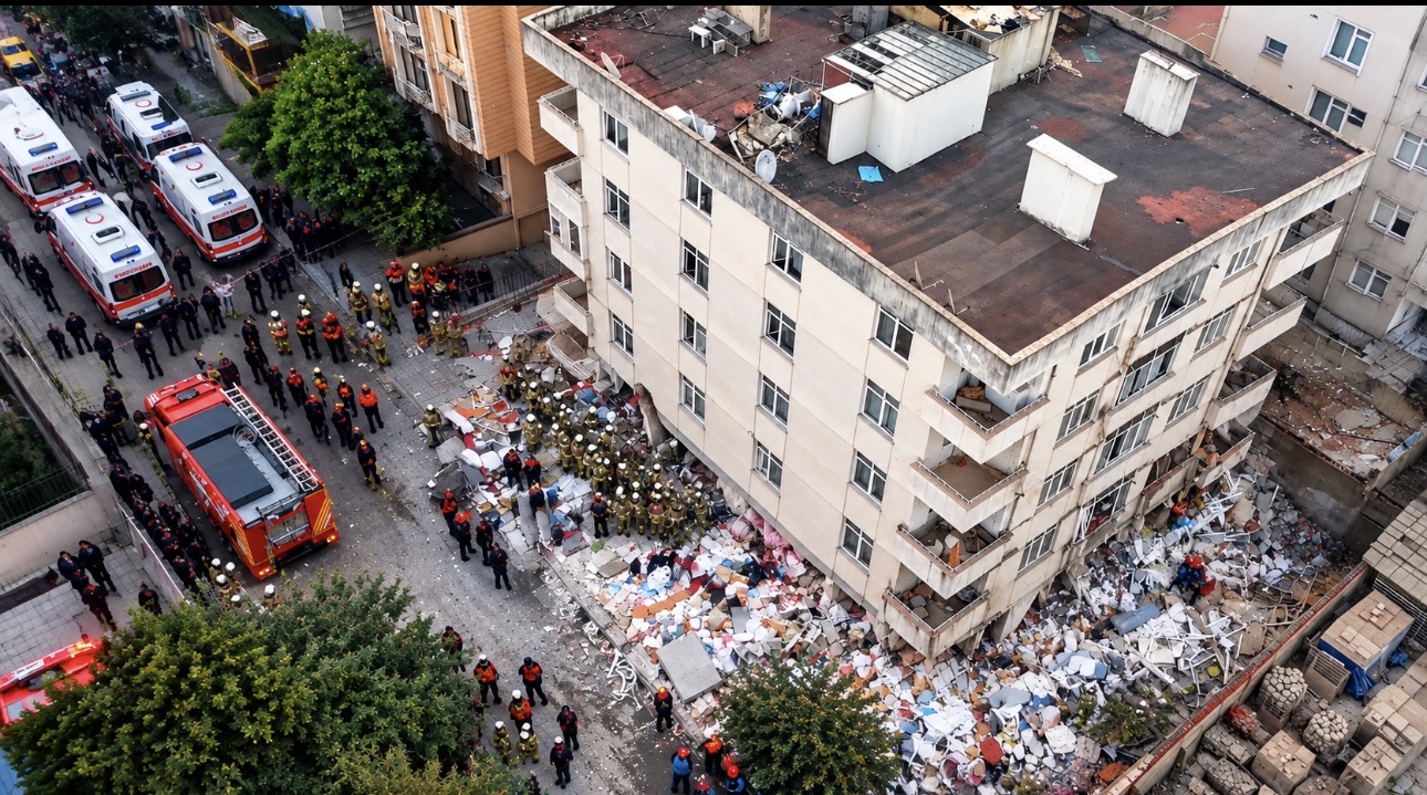 İstanbul Maltepe’de 7 katlı bir binanın ilk üç katı sabah